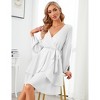 Clearlove Women Mini Dress  Wrap V Neck Long Sleeve Waist Tie Dress Layerd Flowy Flutter Skater Dress - 3 of 4