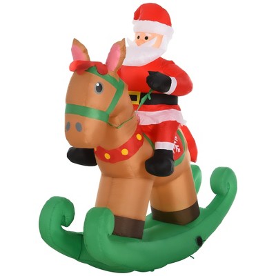 HOMCOM 6ft Tall Giant Outdoor Indoor Inflatable Santa Claus Christmas Decoration Riding Rocking Horse for Lawn with LED Lights