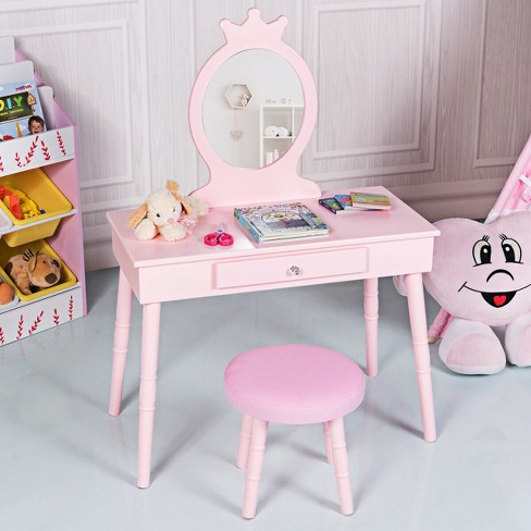 Costway Kids Vanity Makeup Table Chair Set Make Up Stool Play