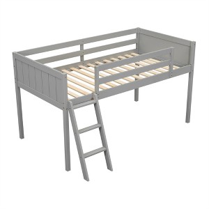 COWLOWN Twin Low Loft Bed with Convertible Ladder, Solid Wood Frame with Guardrails for Kids, No Box Spring Needed - 1 of 4
