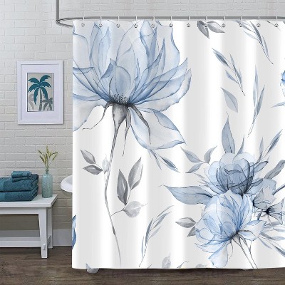 LunaLulinlk Blue Gray Watercolor Floral Shower Curtain