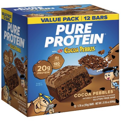 Pure Protein Cocoa Pebbles Gluten-Free, High Protein Snack, Chewy Protein Bar - 20g Protein - 12ct