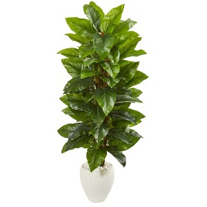 Nearly Natural 63-in Large Leaf Philodendron Artificial Plant in White Planter (Real Touch) - 1 of 2