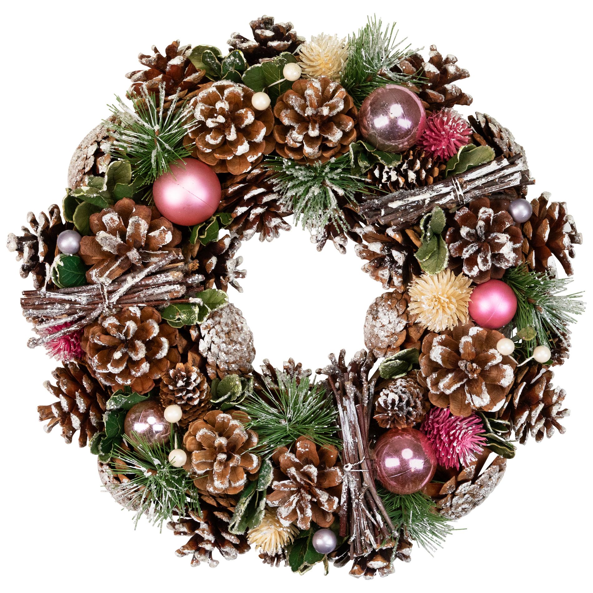 Northlight Pinecone, Twig and Thistle Frosted Artificial Christmas Wreath - 13.5" - Unlit