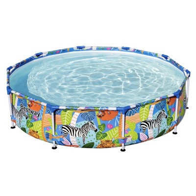 Bestway Steel Pro 10 Foot Diameter 26 Inch Height 1,073 Gallon Outdoor Above Ground Backyard Wading and Swimming Round Pool for Toddlers and Children
