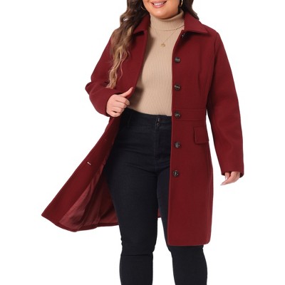 INSPIRE CHIC Women's Winter Collared Flap Pocket Single Breasted Back Split Buttoned Long Overcoats 2X Dark Red — фото 2