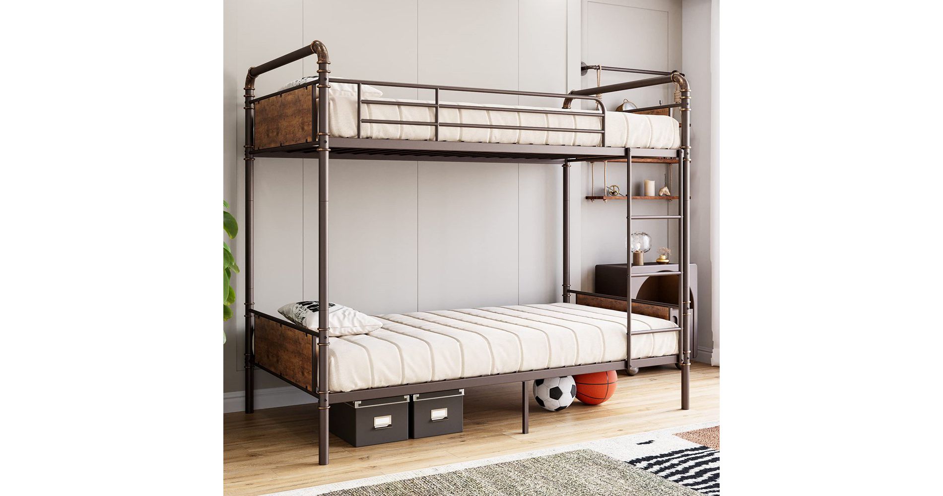 Garvee Twin Over Twin Metal Bunk Bed with High Guardrail and Ladder, Twin Size Convertible Metal Bunk Beds for Kids/Teens/Adults,Easy Assembly