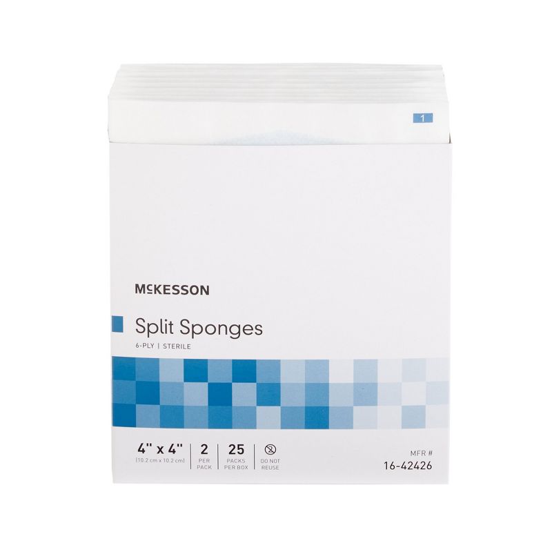 McKesson Split Sponges, 6-Ply Sterile, 4 in x 4 in, 2 Per Pack, 25 Packs, 50 Total, 4 of 9