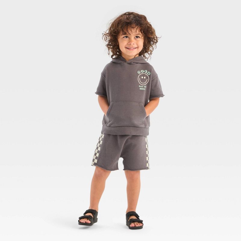 Grayson Mini Toddler Boys' Short Sleeve French Terry Graphic Hoodie - Gray, 3 of 7
