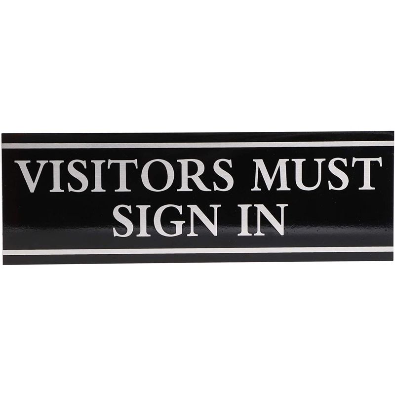 Juvale 6-Pack "Visitors Must Sign in" Office Signs, Adhesive Wall Signs, Black & Silver 9" x 3", 4 of 6