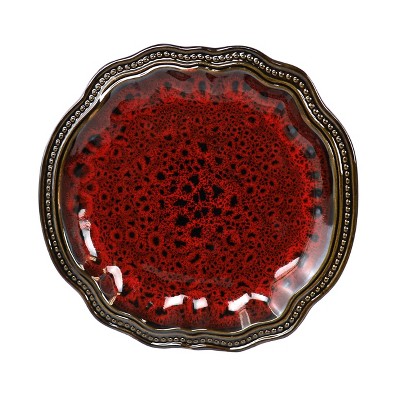 Regal Red and Gold Ceramic 10.5" Dinner Plate Set, 6 Pieces