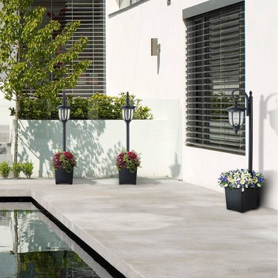 Black Solar Lamp Post with Planter and Crackle Glass Shade