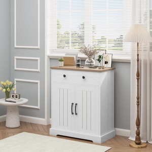 Wood Storage Cabinet with 2 Drawers & 2 Doors, Minimalist Sideboard for Living Room, Kitchen, Dining Room - 1 of 4