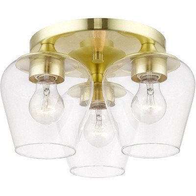 Willow Satin Brass 3-Light Flush Mount with Clear Glass