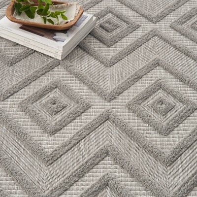 Silver Grey Diamond Flatweave Indoor Outdoor Area Rug 7' x 10'