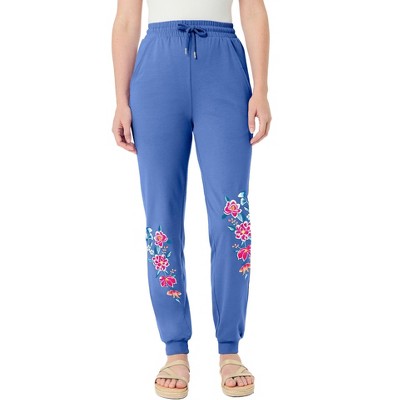 Roaman's Women's Plus Size Embroidered French Terry Jogger