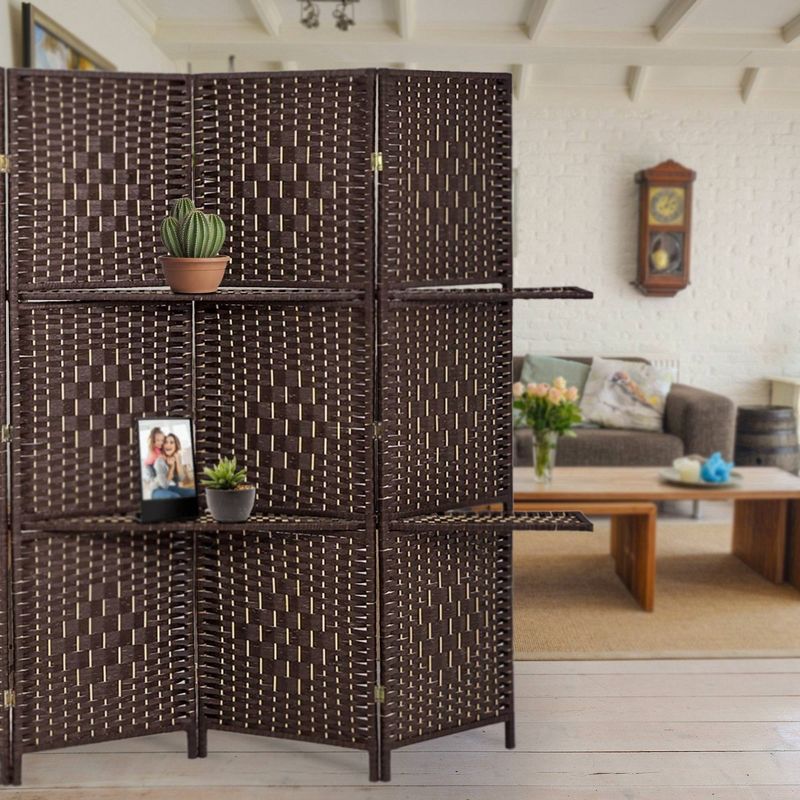 4 Panel Paper Straw Weave Screen with 63" L Shelving - Ore International, 4 of 7