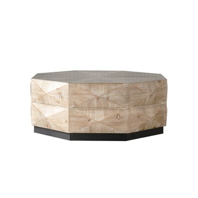 TiramisuBest 38" Retro Style Wood Center Table with Three-Dimensional Embossed Pattern,Octagon Coffee Table