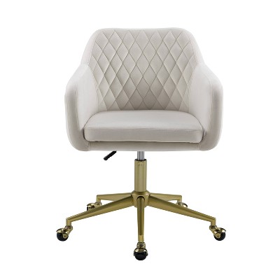 ErgoQuilt 25'' Off-White Fabric Swivel Office Chair with Gold Metal Base
