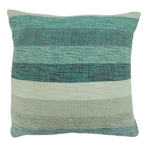 20"x20" Oversize Striped with Poly Filling Square Throw Pillow Aqua Blue - Saro Lifestyle: Indoor Cotton & Acrylic, Zipper Closure - 1 of 4