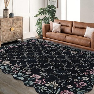 Flora Area Rug Washable Botanical Flower Living Room Rugs Non Slip Soft Low Pile Thin Indoor Bedroom Runners Floor Carpet - 1 of 4