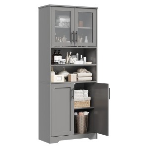 Tall Bathroom Cabinet, Freestanding Bathroom Storage Cabinet with 4 Doors and Adjustable Shelves - 1 of 4