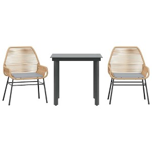 vidaXL Patio Dining Set with Cushions Garden Table and Chairs Poly Rattan Glass - Brown 31.5" x 31.5" x 29.1" 2 Items - 1 of 4