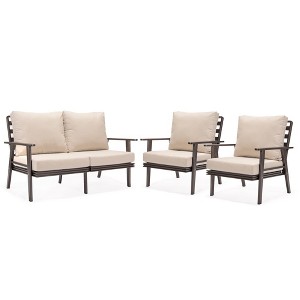 Leisuremod Walbrooke Modern 3 Piece Patio Set with Brown Aluminum Frame - 1 of 4