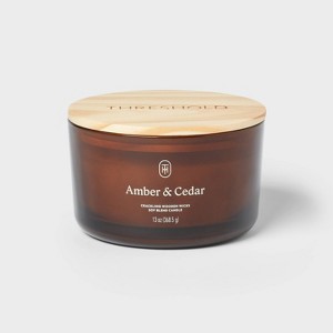 Amber Glass Wooden Wick Amber and Cedar Jar Candle 13oz - Threshold™ - 1 of 3