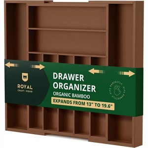 Expandable Silverware Drawer Organizer 7-9 Slots - Bamboo Utensil Organizer 17.5 x 13.5 - 20 - Royal Craft Wood - 1 of 4