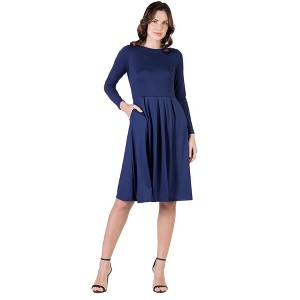 24seven Comfort Apparel Womens Midi Length Pocket Dress - 1 of 4