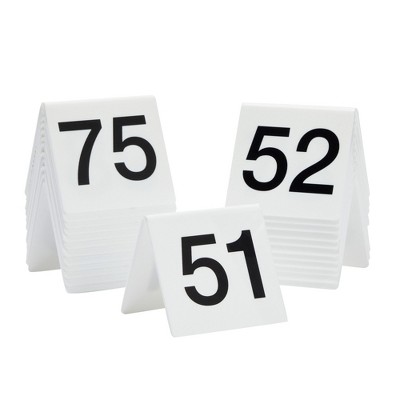 Juvale Set of 25 Acrylic Table Numbers for Wedding Reception, Plastic Tent Cards Numbered 51-75 for Restaurants, Banquets (3 x 2.75 x 2.5 In)