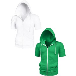 Lars Amadeus Men's Solid Color Zip Up Short Sleeves Summer Hoodies Sweatshirt 2 Packs - 1 of 4