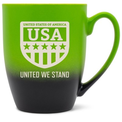 100 North United States of America 10 Ounce Green and Black Two Toned Ombre, Comfortably Fits Your Hands, Ceramic Tea Coffee Cup Mug, USA United We