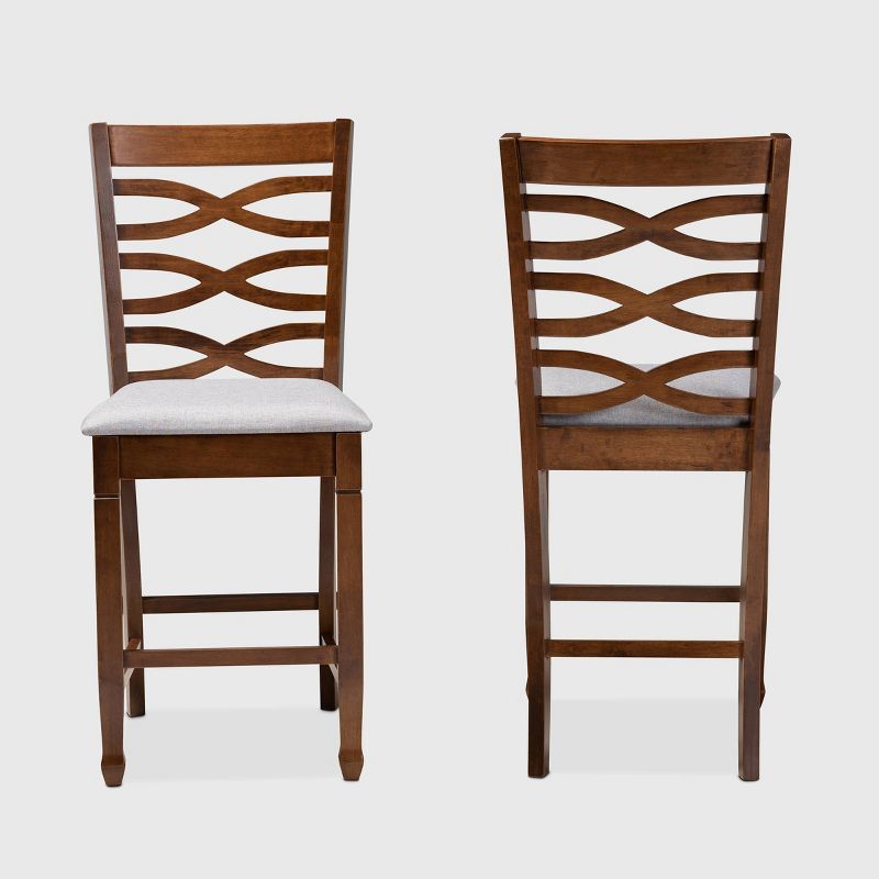 Set of 2 Lanier Fabric Upholstered Wood Counter Height Pub Chair Set Gray/Walnut - Baxton Studio: Elegant Design, Foam-Padded, Armless, 3 of 10