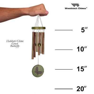 Green and Brass Butterfly Wind Chime with Wooden Accents