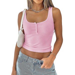 Coolmee Women's Ribbed Square Neck Crop Tank Top Sleeveless Fitted