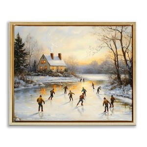 Stupell Industries Vintage Winter Ice Skaters Floating Frame Canvas Art - 1 of 4