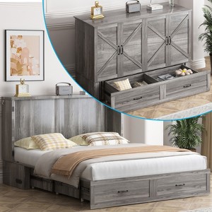 Mjkone Modern Murphy Bed Queen with USB ports & Drawers，No Mattress - 1 of 4