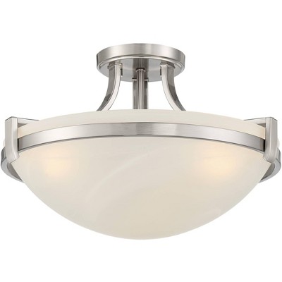 Regency Hill Modern Ceiling Light Semi Flush Mount Fixture Brushed Nickel 18" Wide Marbleized Glass Bowl for Living Room Kitchen