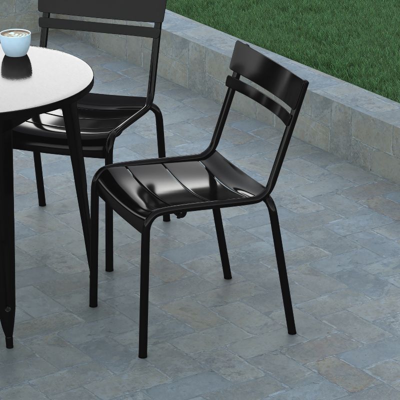 Emma and Oliver Armless Powder Coated Steel Stacking Dining Chair with 2 Slat Back for Indoor-Outdoor Use, 4 of 12