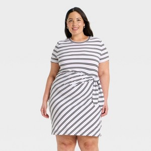 black and white target dress Women's Short Sleeve Tie-Front Knit Mini Dress