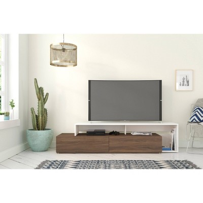 Tonik 72'' Walnut & White Modern Minimalist TV Stand with Storage