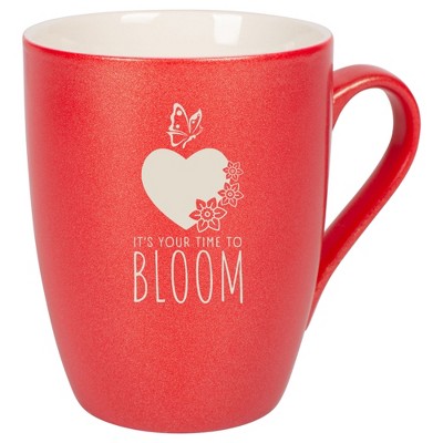 Elanze Designs It's Your Time To Bloom 10 Ounce Ceramic Laser-Etched Engraved Drinkware Mug, Metallic Crimson Red