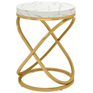 Resenkos Sofa Side End Table, End Table, Couch Table,Round End Table, 26" Tall Sofa Side Table with Faux Marble Top,White & Gold - 1 of 4