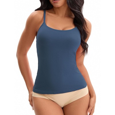 INSPIRE CHIC Women's Spaghetti Straps with Built-In Bras Basic Breathable Sleeveless Undershirts Camisoles