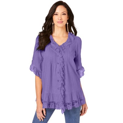 Roaman's Women's Plus Size Whitney Lace Shirt