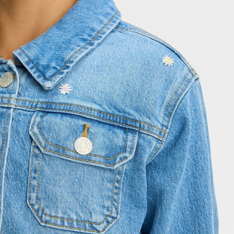 Girls' Embroidered Daisies Jean Jacket - Cat & Jack™ Light Wash, 5 of 7