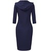 Women's Sweatshirt Dress 3/4 Sleeve Hoodie with Front Pocket Knee Length Slim Fit Pullover Hoodie Dress,Dark Blue - L - 2 of 4