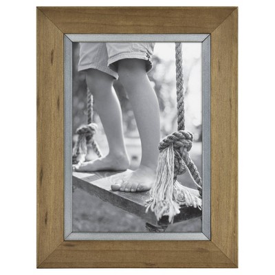 5" x 7" Wood with Metal Edge Frame Brown - Threshold™